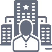 Businessperson with skyscrapers illustration