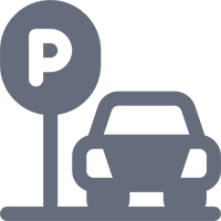 Car parked beside parking sign icon